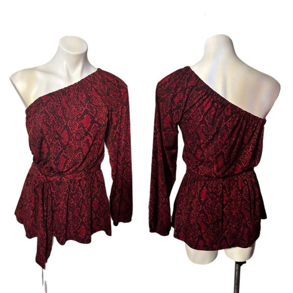 1 Michael Michael Kors, red and black snake, print, one shoulder top - Picture 5 of 7